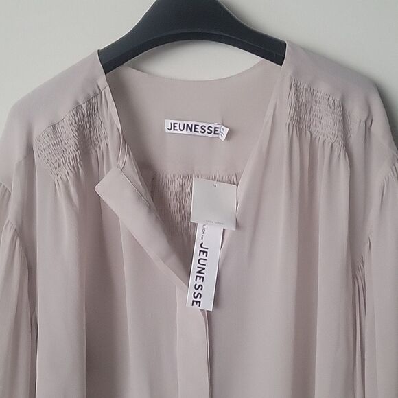 NWT Jeunesse Silk XS Gray Blouse Coquette Long Romantic Chiffon Sheer Modest - Picture 2 of 14
